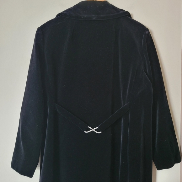 Vintage Retro 70s Long Black Velvet Double Breasted Maxi Duster Coat Size Large - Picture 4 of 11